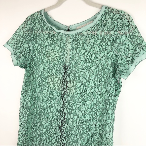 LOFT Lace Light Green Short Sleeve Blouse - Picture 2 of 10